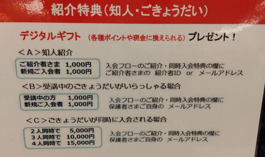 紹介特典について記載されたポスター。